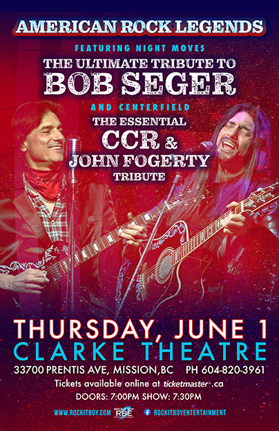 AMERICAN ROCK LEGENDS FEAT. NIGHT MOVES – A TRIBUTE TO BOB SEAGER AND CENTERFIELD – A TRIBUTE TO CCR & JOHN FOGERTY